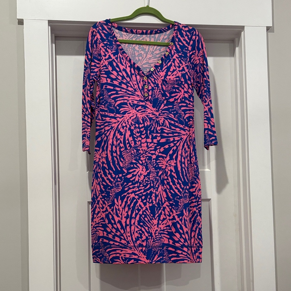Lilly Pulitzer Sapphire Blue and Pink Palmetto Dress